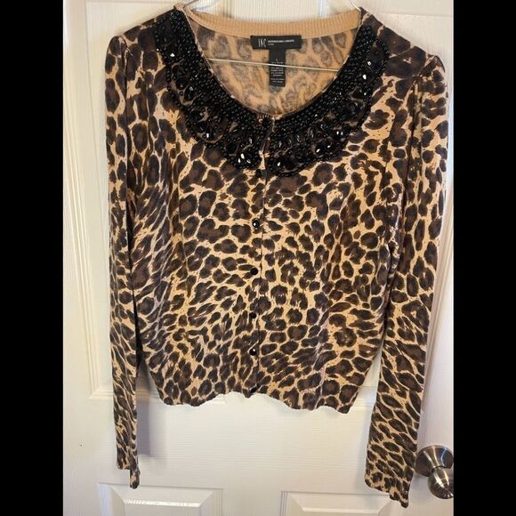 Beautiful INC leopard beaded sweater sz L Petite - Picture 1 of 6